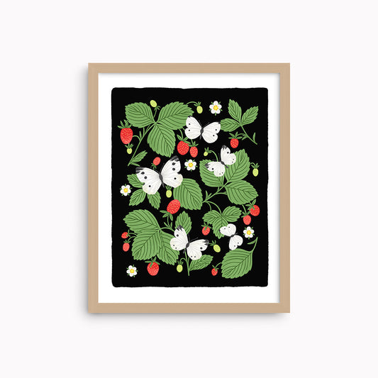 Strawberries + Butterflies  | Art Print